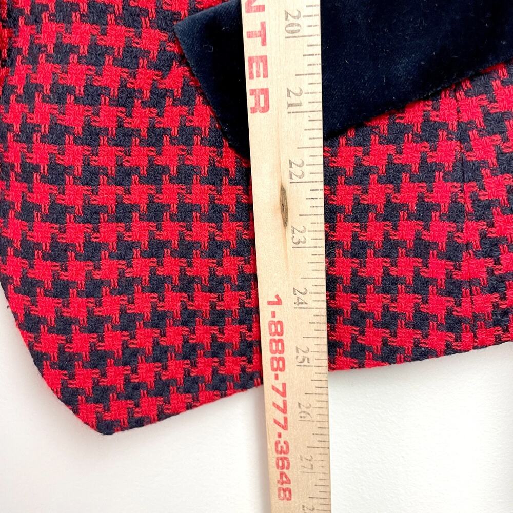 Vintage 90s Evan Picone Houndstooth Wool Blazer Medium Red Plaid Old Money - Picture 8 of 11
